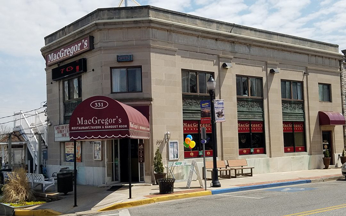 MacGregor's Restaurant front with large red awnings