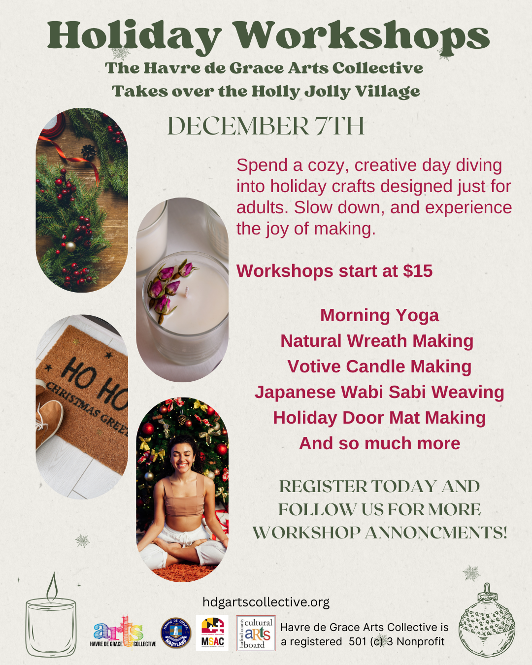 Holiday Workshops in the Holly Jolly Tent