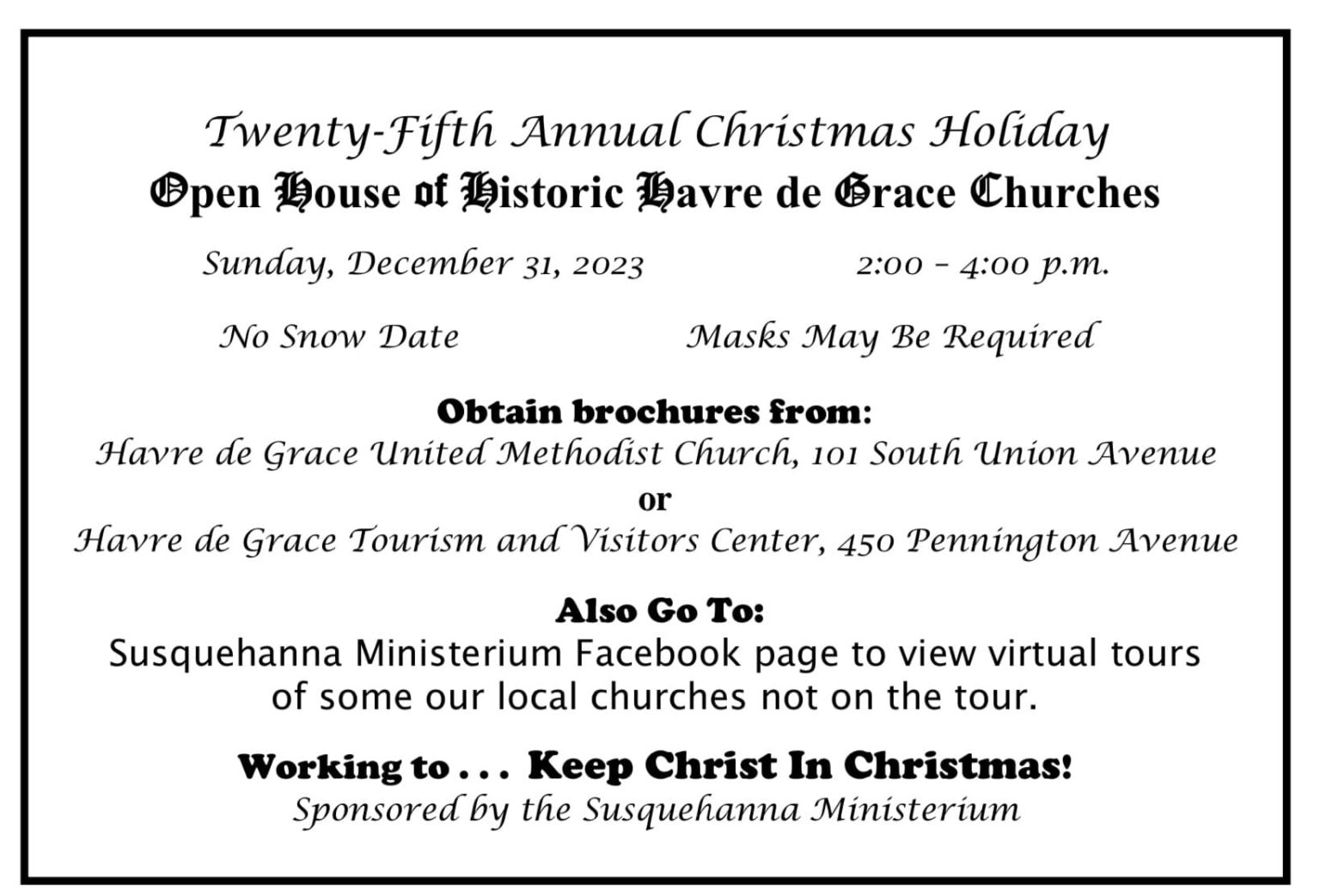 25th Annual Christmas Open House of Historic Havre de Grace Churches